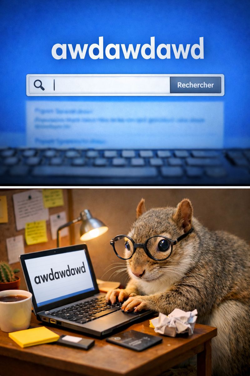 A squirrel typing awdawdawd into a search engine